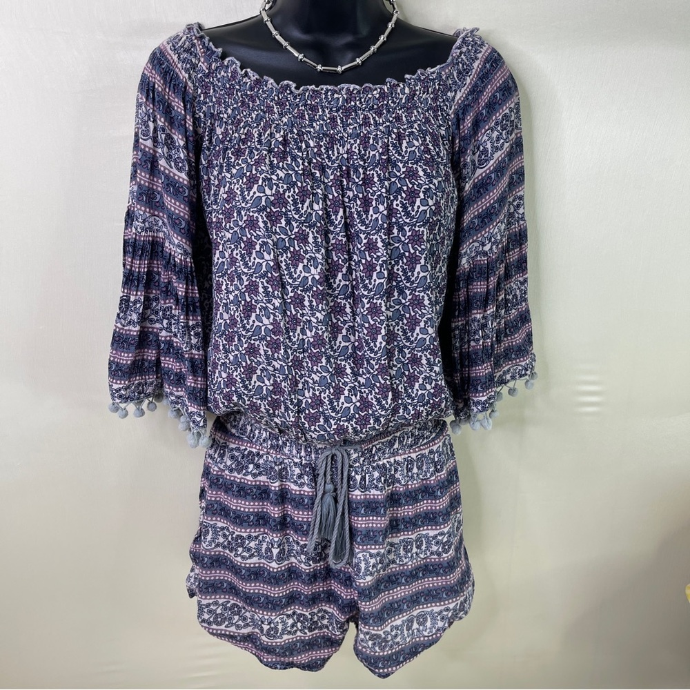 Raga Boho Floral Bell Sleeve Pom-Pom Romper Women’s Size XS